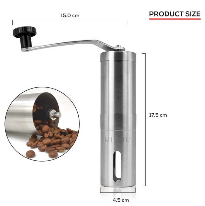 MiBru Manual Coffee Grinder – Stainless Steel Burr (KR010021) | مطحنة القهوة اليدوية MiBru – بشفرات مخروطية من الستانلس ستيل