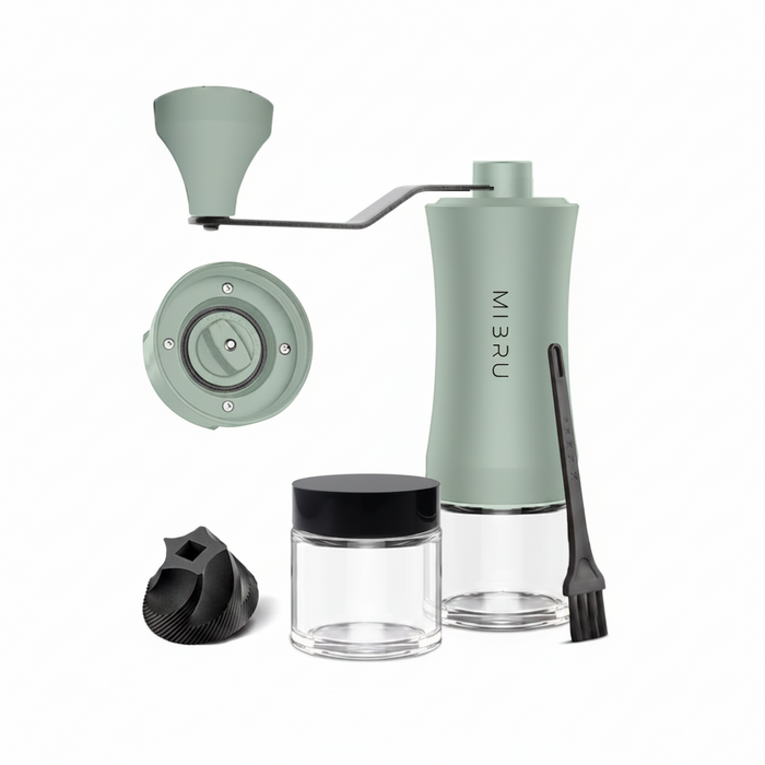 MiBru Manual Coffee Grinder with Glass light green Jar(KR014478) |اخضر فاتح - مطحنة القهوة اليدوية مايبرو بوعاء زجاجي