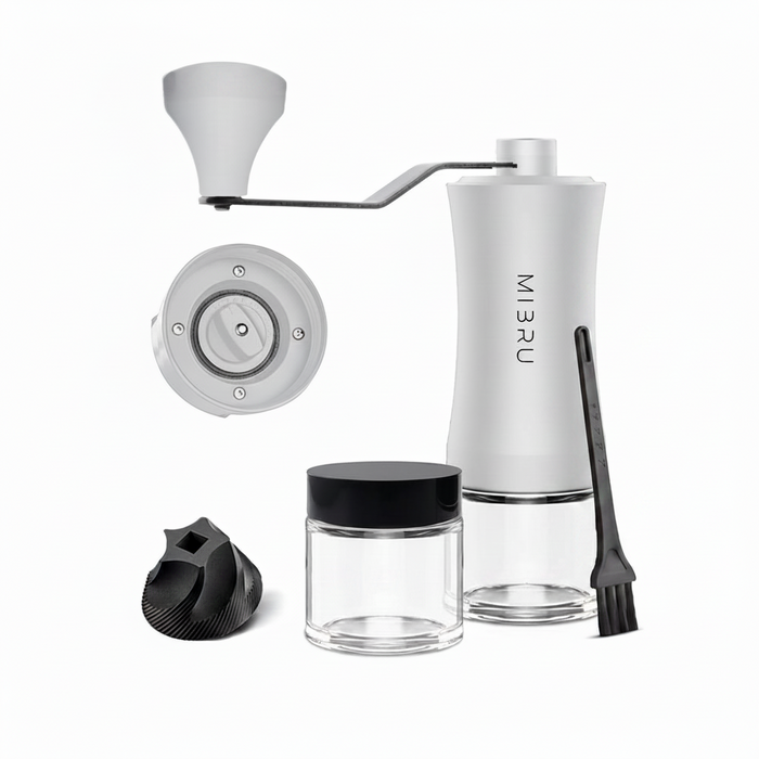 MiBru Manual Coffee Grinder with Glass Jar white | ابيض- مطحنة القهوة اليدوية مايبرو بوعاء زجاجي
