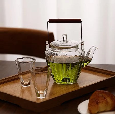 Glass Tea pot with wood handle 500 ml | إبريق شاي زجاجي بمقبض خشبي 500 مل