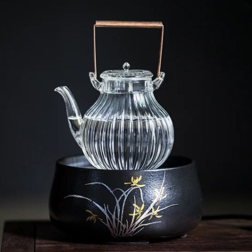 Glass Tea pot with wood handle 500 ml | إبريق شاي زجاجي بمقبض خشبي 500 مل