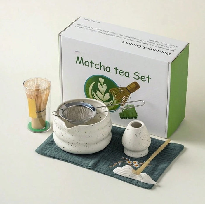 Matcha Tea Set 7-Piece Traditional Japanese Tea Ceremony Kit White Dots