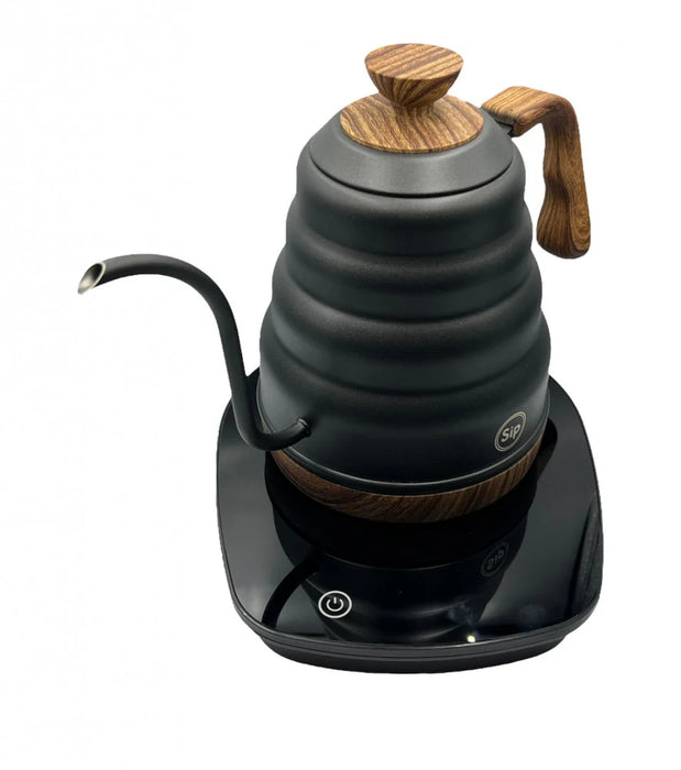 SIP Electric Gooseneck Kettle 1L – Black with Wooden Handle | غلاية SIP كهربائية 1 لتر – أسود بمقبض خشبي
