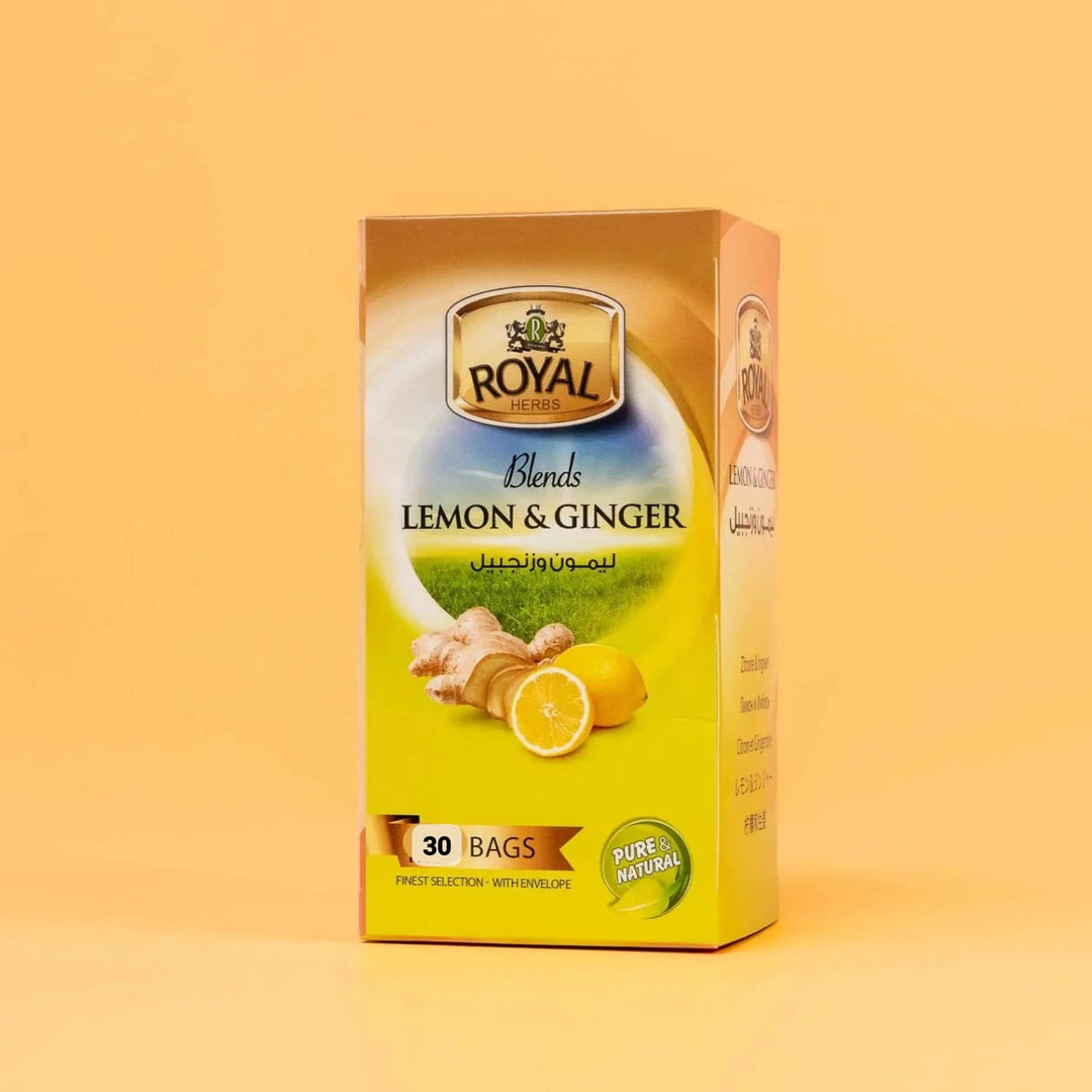 Royal Herbs - Lemon & Ginger Herbal Tea - 25+5 tea bags | رويال اعشاب - شاي اعشاب بنكهة الليمون والزنجبيل - 5+25 كيس شاي