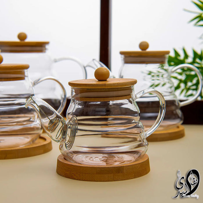 Glass Tea Pot with wooden Lid & Base 450 ml | غوري شاي زجاجي بغطا وقاعدة من الخشب 450 مل