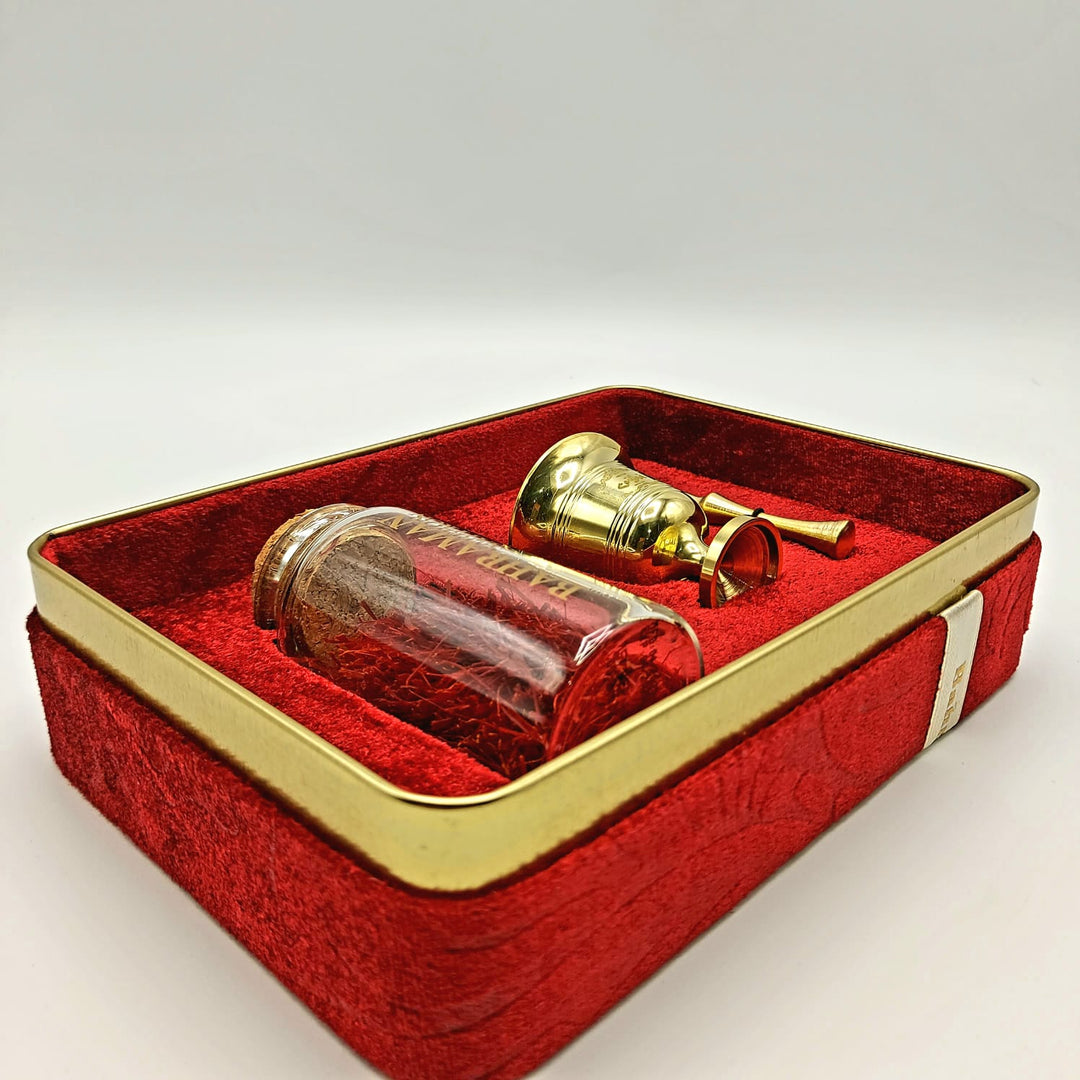 Bahraman Saffron - Gift Box  Iranian Saffron + Saffron Tamper |زعفران بهرامن علبة الهدايا - زعفران إيراني + مكبس إيراني
