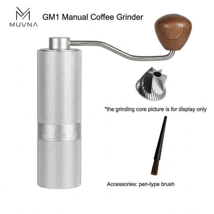 MUVNA Manual Coffee Grinder – 24 Grind Settings, Silicone Base, Silver GM1