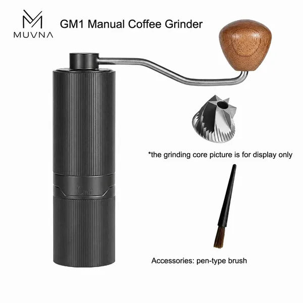 MUVNA Manual Coffee Grinder – 24 Grind Settings, Silicone Base, Black GM1