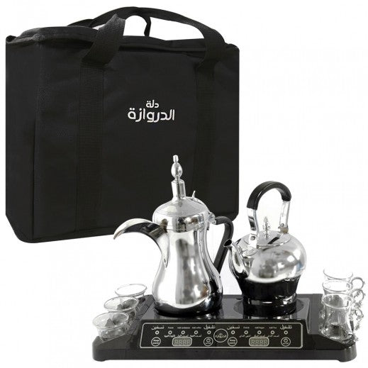 Dallah Al Derwaza Silver color for preparing Arabic coffee and tea