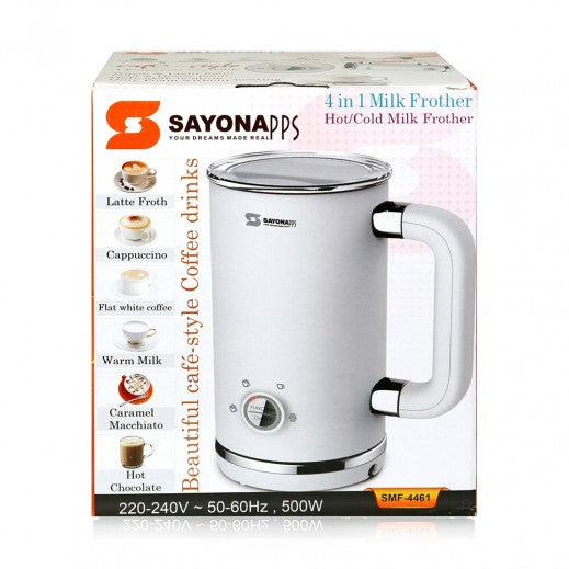 Sayona - 4 in 1 Hot&Cold Milk Frother SMF-4461 | SMF-4461 سايونا - جهاز صانع رغوة حليب ساخن وبارد