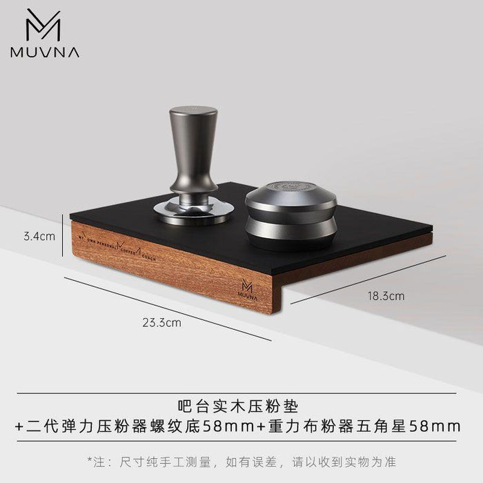 MUVNA Wood Grain Corner Tamping Mat – Black/Wood | حصيرة كبس القهوة موفنا الخشبية مع السيليكون – أسود وخشبي