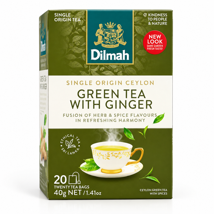 Dilmah Ceylon Green Tea with Ginger – 20 Tea Bags × 2g |شاي ديلما سيلان الأخضر بالزنجبيل – 20 كيس × 2 جم