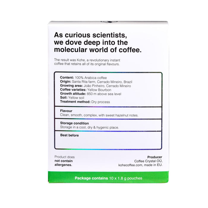 قهوة كوهه البرازيلية – قهوة سريعة التحضير من مزرعة سانتا ريتا، سيرادو مينيرو، 10 أكياس × 1.8 جرام