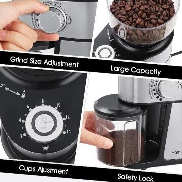 DLC Multi-Speed Burr Coffee Grinder – 240g, 16 Grind Settings, 150W