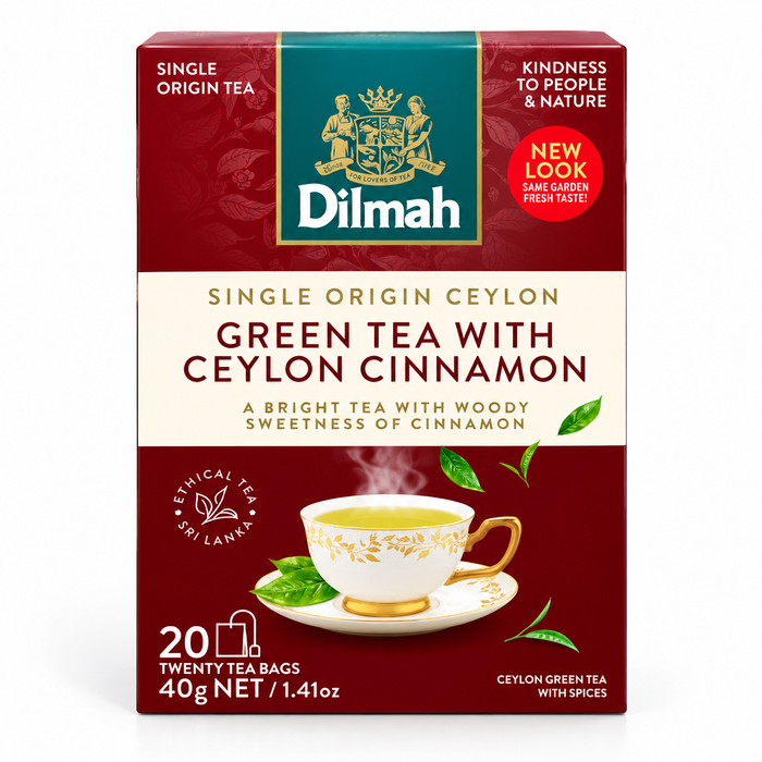 Dilmah Ceylon Green Tea with Cinnamon – 20 Tea Bags × 2g | شاي ديلما سيلان الأخضر بالقرفة – 20 كيس × 2 جم