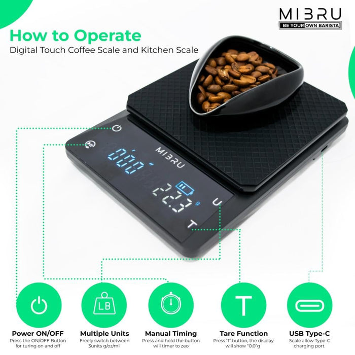 MIBRU - Digital Coffee Scale with Touch Display – Black