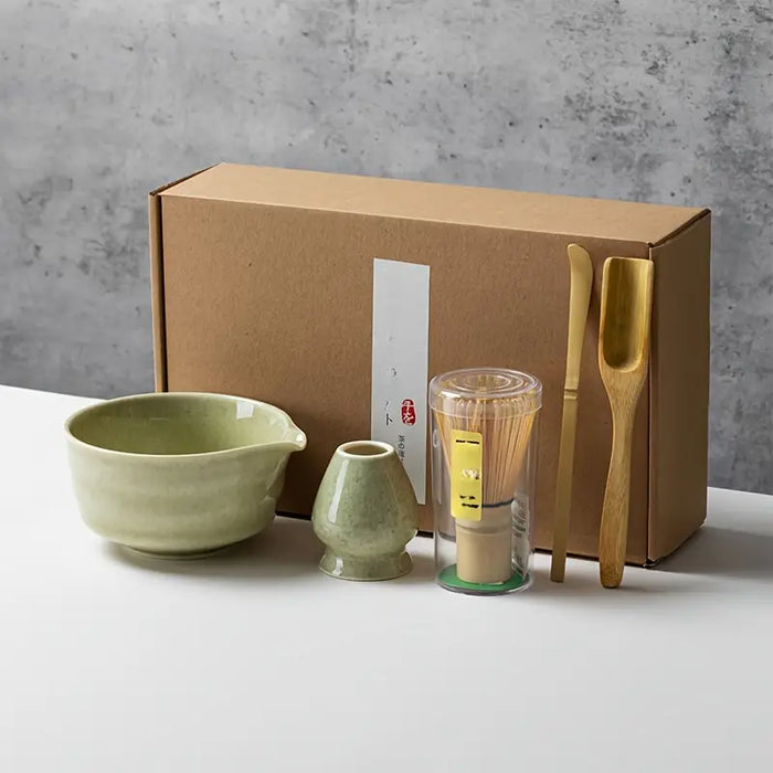 Ceramic Matcha Tea Set – 5‑Piece Green Glaze