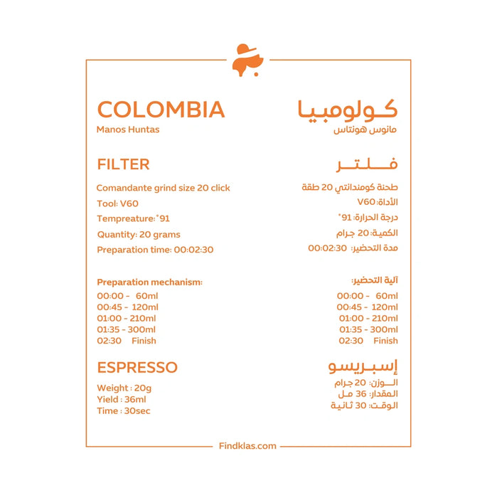 KLAS Roasters - Colombia MANOS HONTAS 250 g Filter & Espresso Preparations