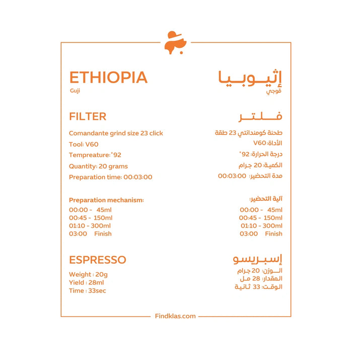 KLAS Roasters - ETHOPIA GUJI 250 g Filter & Espresso Preparations