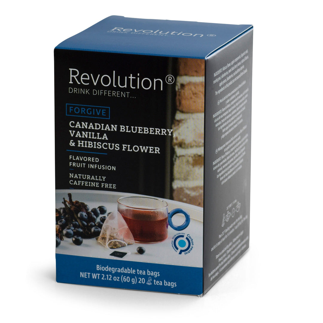 Revolution - FORGIVE  Canadian Blueberry, Vanilla & Hibiscus Flower   Fruit Infusion  20 bags | شاي فواكهة – توت ازرق مع الفانيلا و زهرة الكركديه – العفو