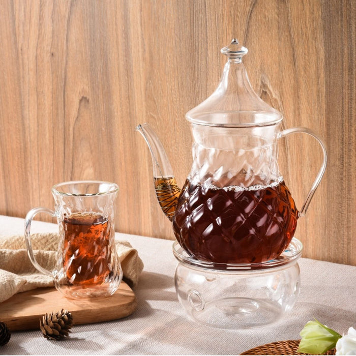 Mooloom - Borosilicate glass tea pot + Heater set | مولوم - إبريق شاي من زجاج البورسليكات + سخان