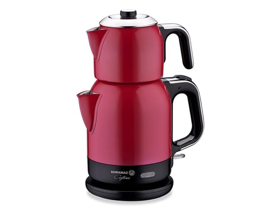 Korkmaz - Electrical Tea Kettle Teapot 0.9 Ltr Heater 1.7 Ltr 18/10 Stainless Steel 1600 Watts - Red