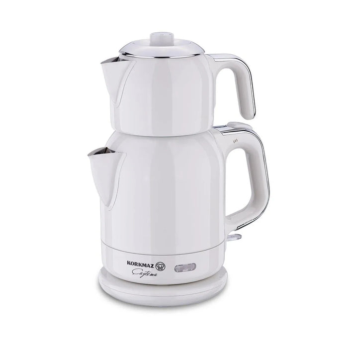 Korkmaz - Electrical Tea Kettle Teapot 0.9 Ltr Heater 1.7 Ltr 18/10 Stainless Steel 1600 Watts - Beige