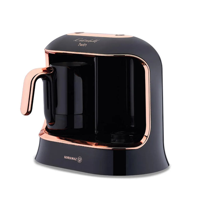 Korkmaz - Turkish Automatic Coffee Machine Kahvekolik Deluxe Machine 800W 4+4 Cups - Black Rose gold