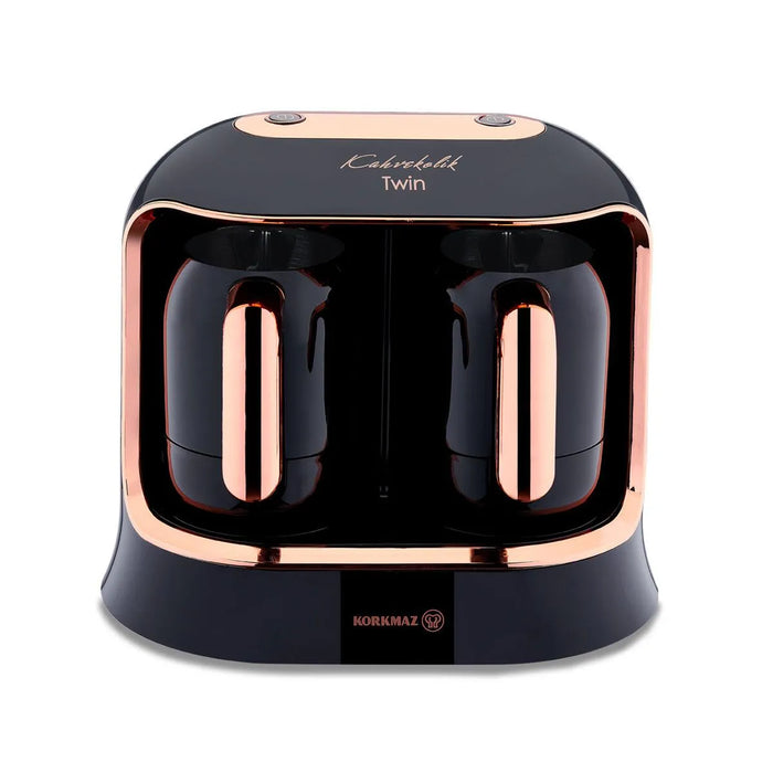 Korkmaz - Turkish Automatic Coffee Machine Kahvekolik Deluxe Machine 800W 4+4 Cups - Black Rose gold