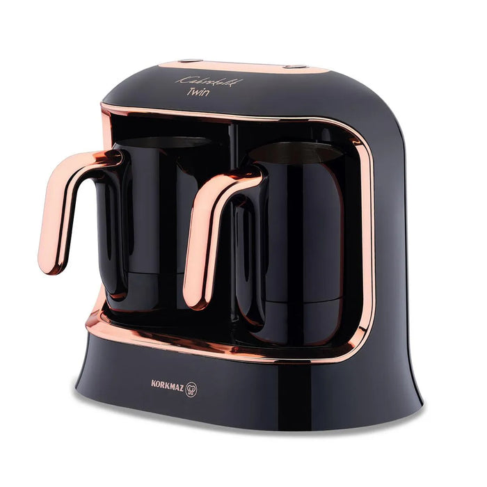 Korkmaz - Turkish Automatic Coffee Machine Kahvekolik Deluxe Machine 800W 4+4 Cups - Black Rose gold