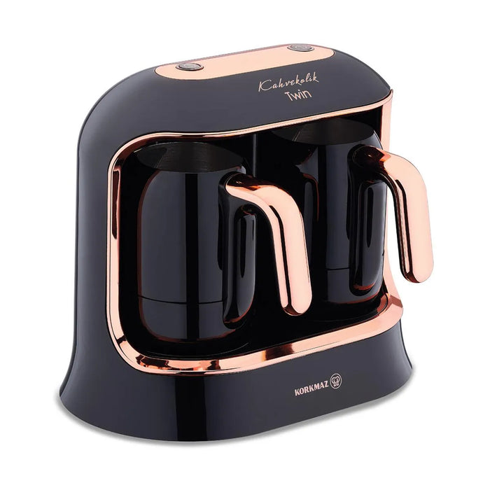 Korkmaz - Turkish Automatic Coffee Machine Kahvekolik Deluxe Machine 800W 4+4 Cups - Black Rose gold