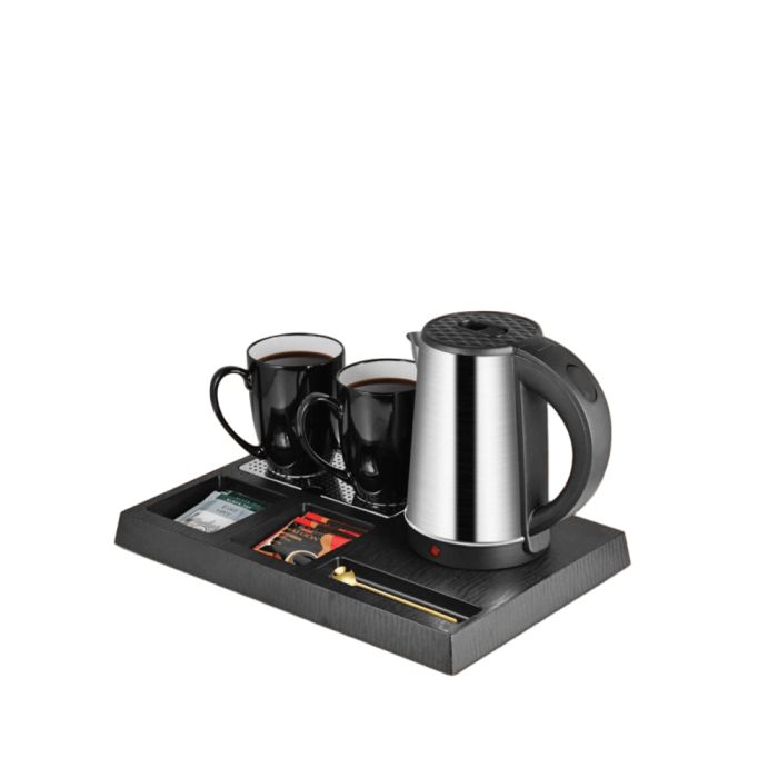 Krawn -  Hotel Kettle Set 800ml with Tray and 2 Ceramic Cups