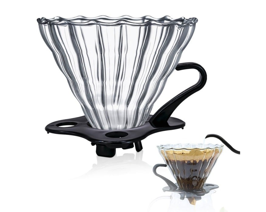 MIBRU V60 Glass Pour Over Coffee Dripper Size 02 with Plastic Base