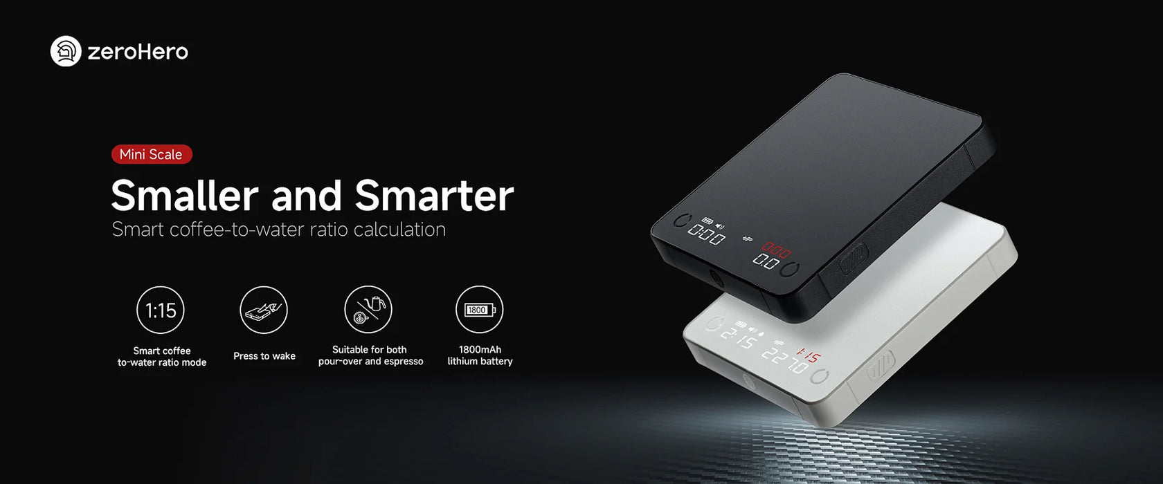 ZeroHero Mini Smart Coffee Scale – 0.1g – Espresso & Pour-Over – Black