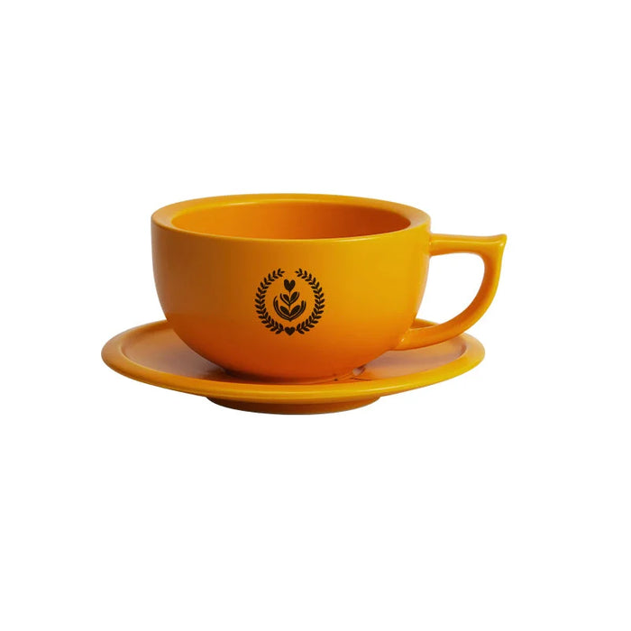 MUVNA 280ml Orange Ceramic Latte Cup with Handle – Porcelain Coffee Cup for Latte Art