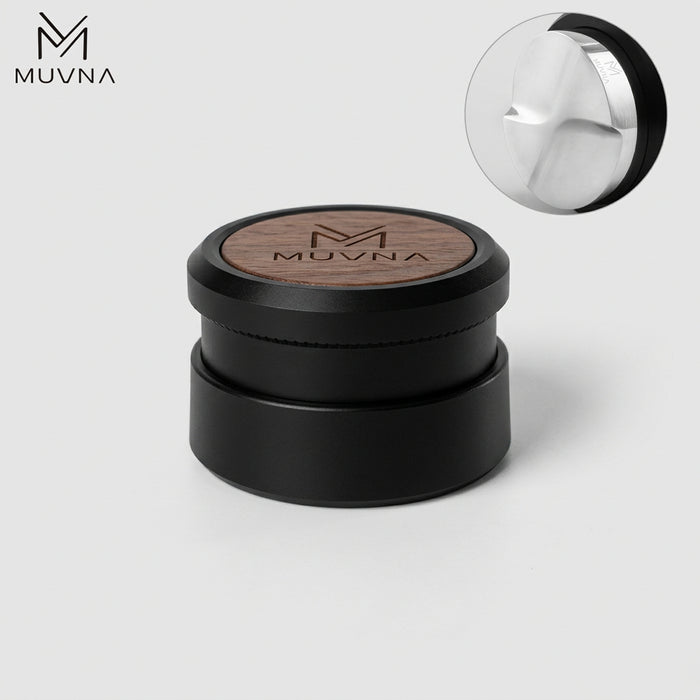 MUVNA Solid Walnut Wood Gravity Coffee Distributor – Black – 58.35mm | موزع قهوة MUVNA Gravity بخشب الجوز الطبيعي – أسود – 58.35 مم