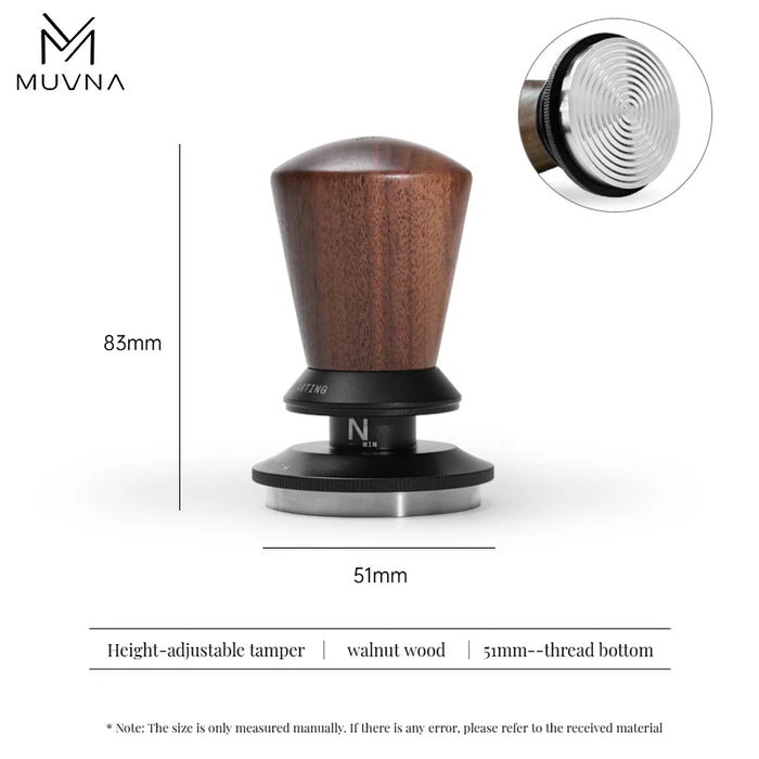 MUVNA Adjustable Coffee Tamper – Walnut – 51mm – Threaded Base