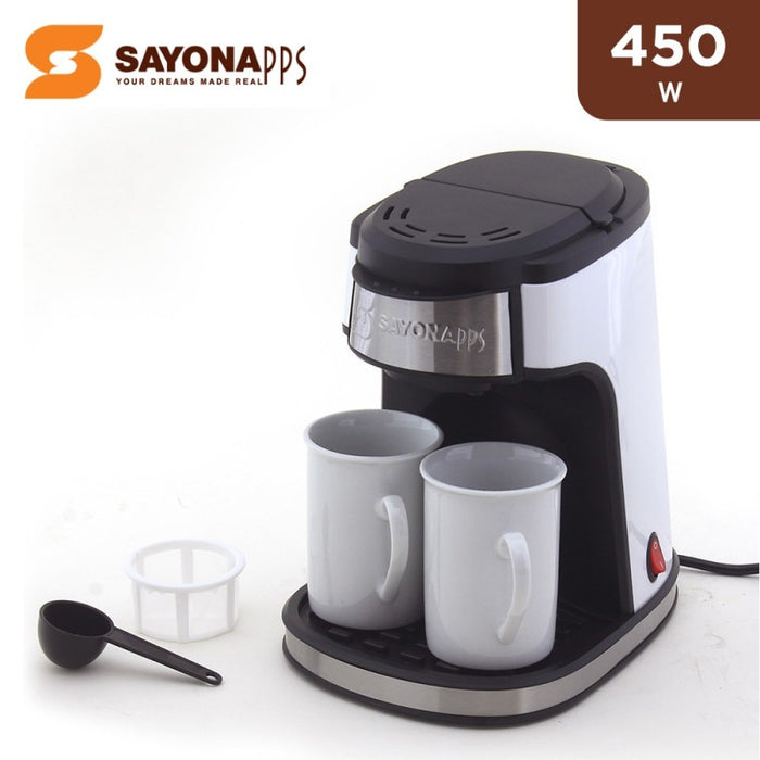 SAYONA - Drip Coffee Maker with 2 Mugs 450W |محضرة القهوة قوة 450 واط مع 2 كوب سيراميك من