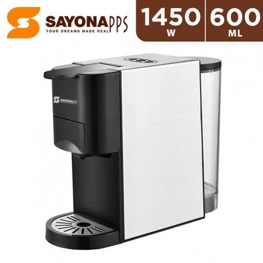 SAYONA - Multi Capsules Coffee Machine 1450W  600ML - BLACK & WHITE | سايونا - ماكينة تحضير القهوة متعددة الكبسولات بقوة 1450 واط بسعة 600 مل - أسود وأبيض