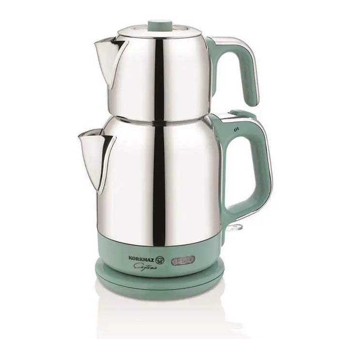 Korkmaz - Electrical Tea Kettle Teapot 0.9 Ltr Heater 1.7 Ltr 18/10 Stainless Steel 1600 Watts - Green