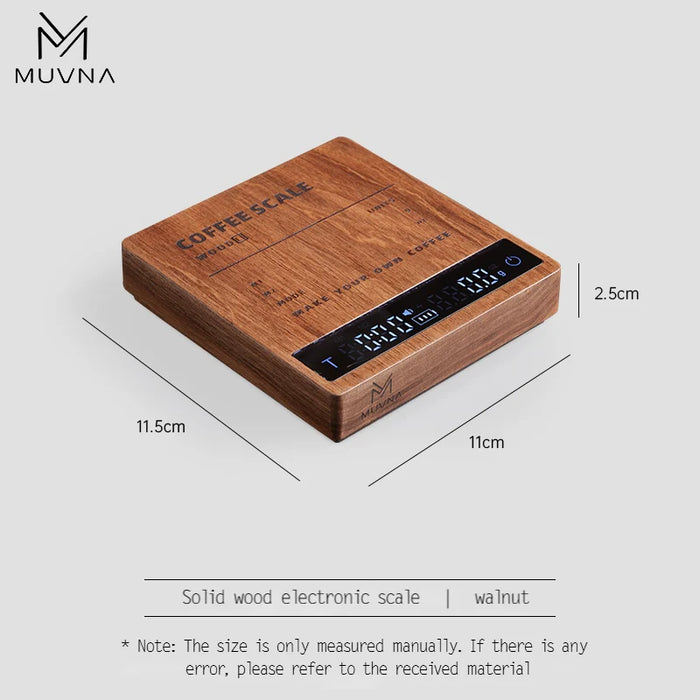 MUVNA Smart Coffee Electronic Scale – Natural Walnut Wood | ميزان قهوة MUVNA Smart الرقمي بخشب الجوز الطبيعي – بني خشبي