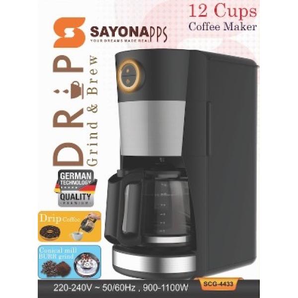 Sayona - Drip Grind & Brew Coffee Machine SCG-4433 | SCG-4433 سايونا - جهاز لتقطير وطحن القهوة وتحضير كولد برو