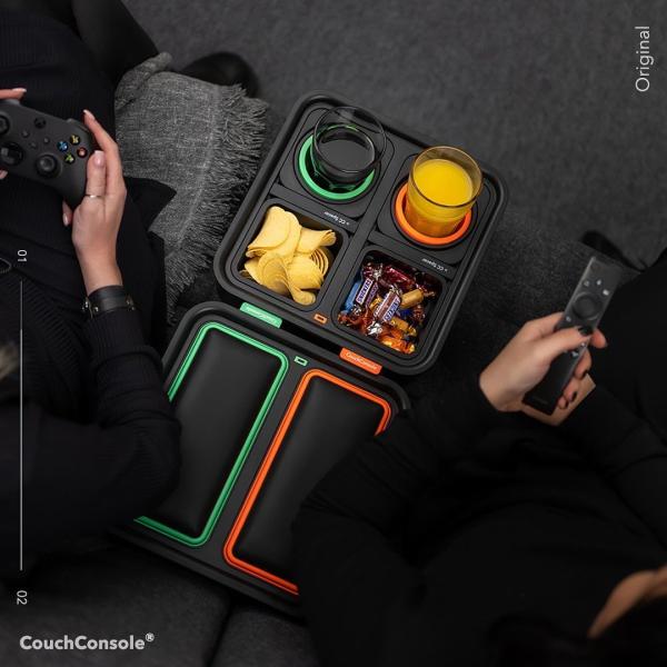 Couch Console - Cup Holder with Phone Stand Tray (Dark Orange) | كاوتش كونسول - حامل للاكواب وستاند للهواتف والاجهزة اللوحية (برتقالي غامق)