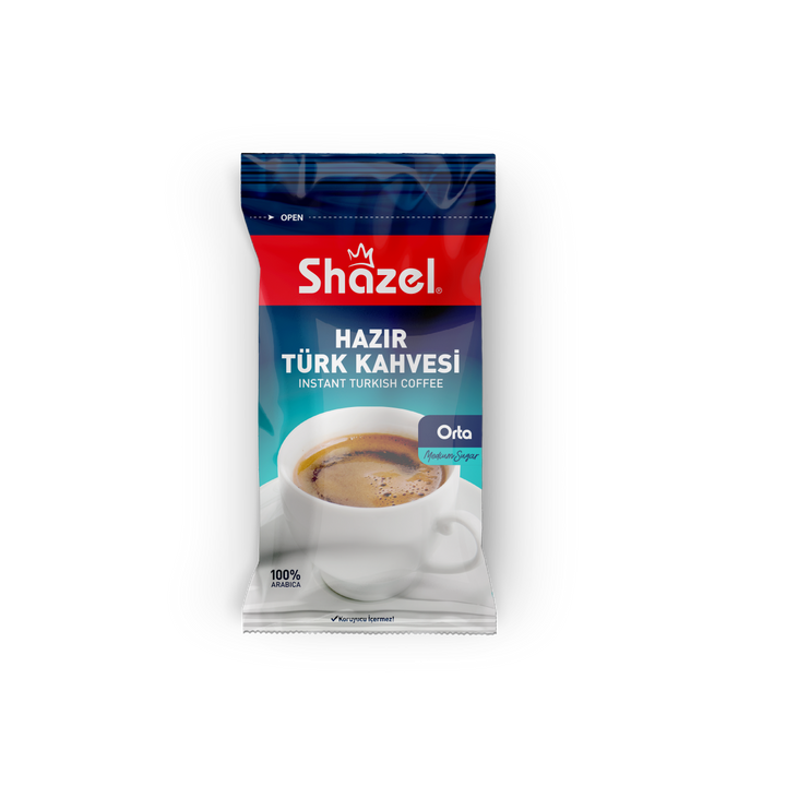 Shazel - Instant Turkish coffee Medium Sugar with cups | شازيل - قهوة تركية سريعة التحضير سكر وسط