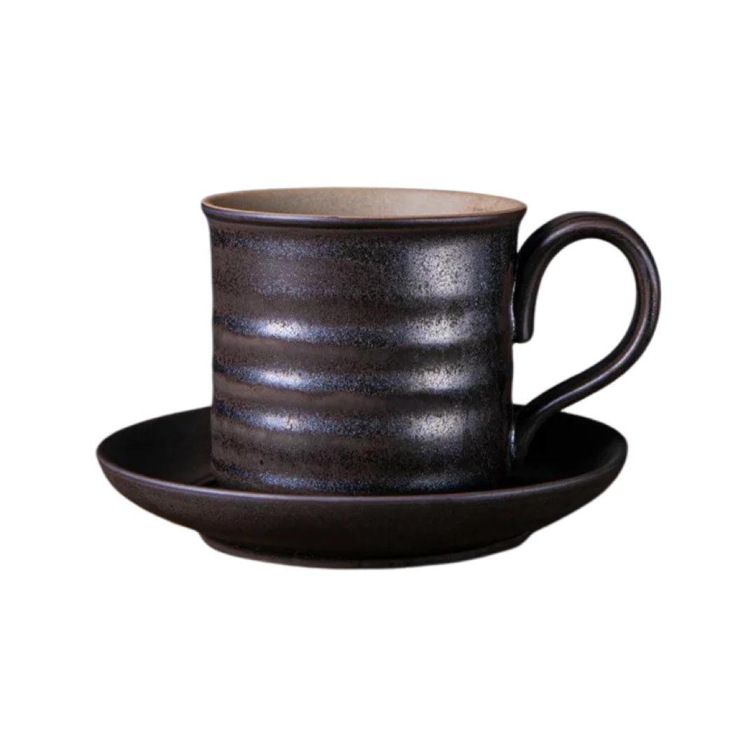 Gray stone - Black stone cup with Saucer | غراي ستون - كوب سيراميك أسود مع صحن