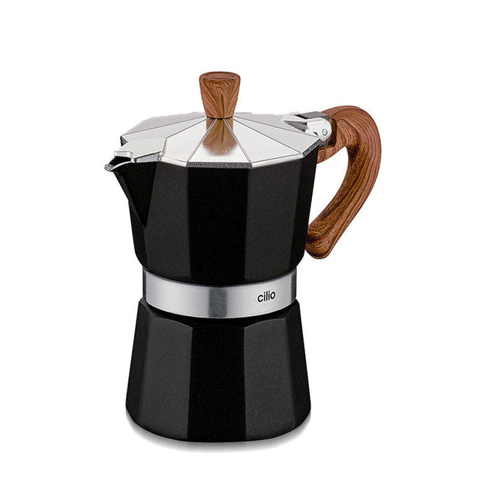 Cilio - Espresso Maker - Black wooden handle - 3 cups |  صانع القهوة - اسود مقبض خشبي - 3 أكواب