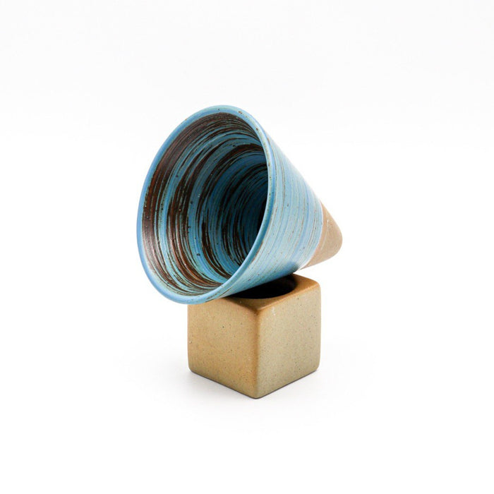 Danty Cup - Ceramic Conical Mug Blue & Brown 170 ml