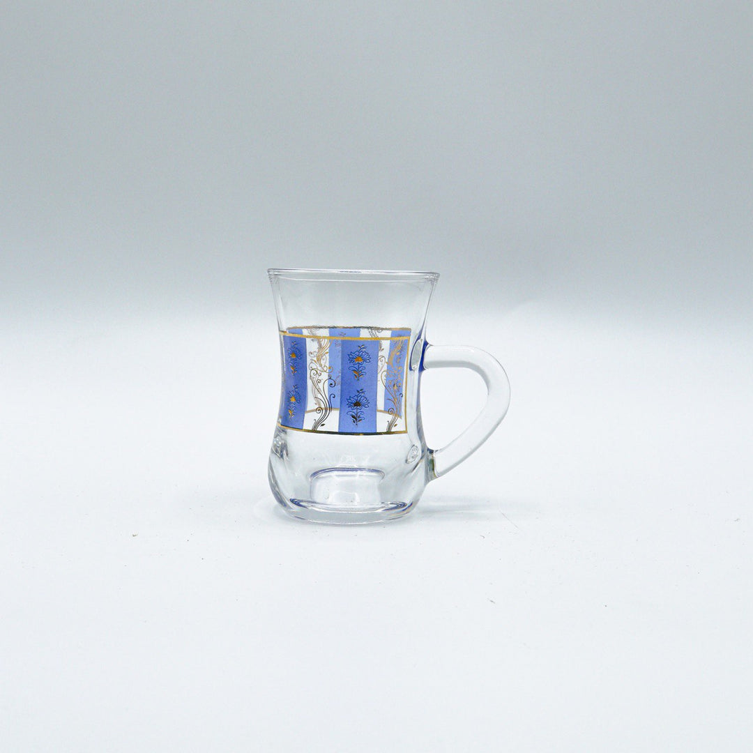 كريستال كوب - طقم استكانات شاي مخطط أزرق 6 قطع   |  Crystal Cup - Scheme Tea Set Istikan Blue 6 Pcs
